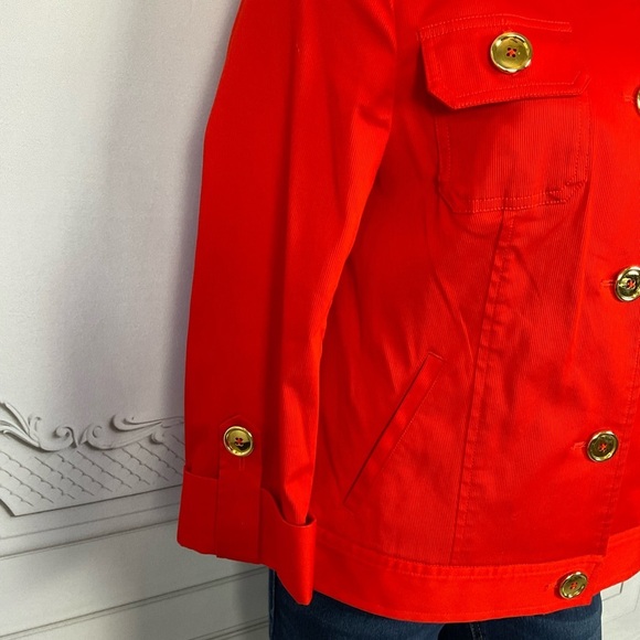 💋 Jones New York Signature Stretch Bright Red (Orange) Sm Big Button Blazer - Picture 3 of 6